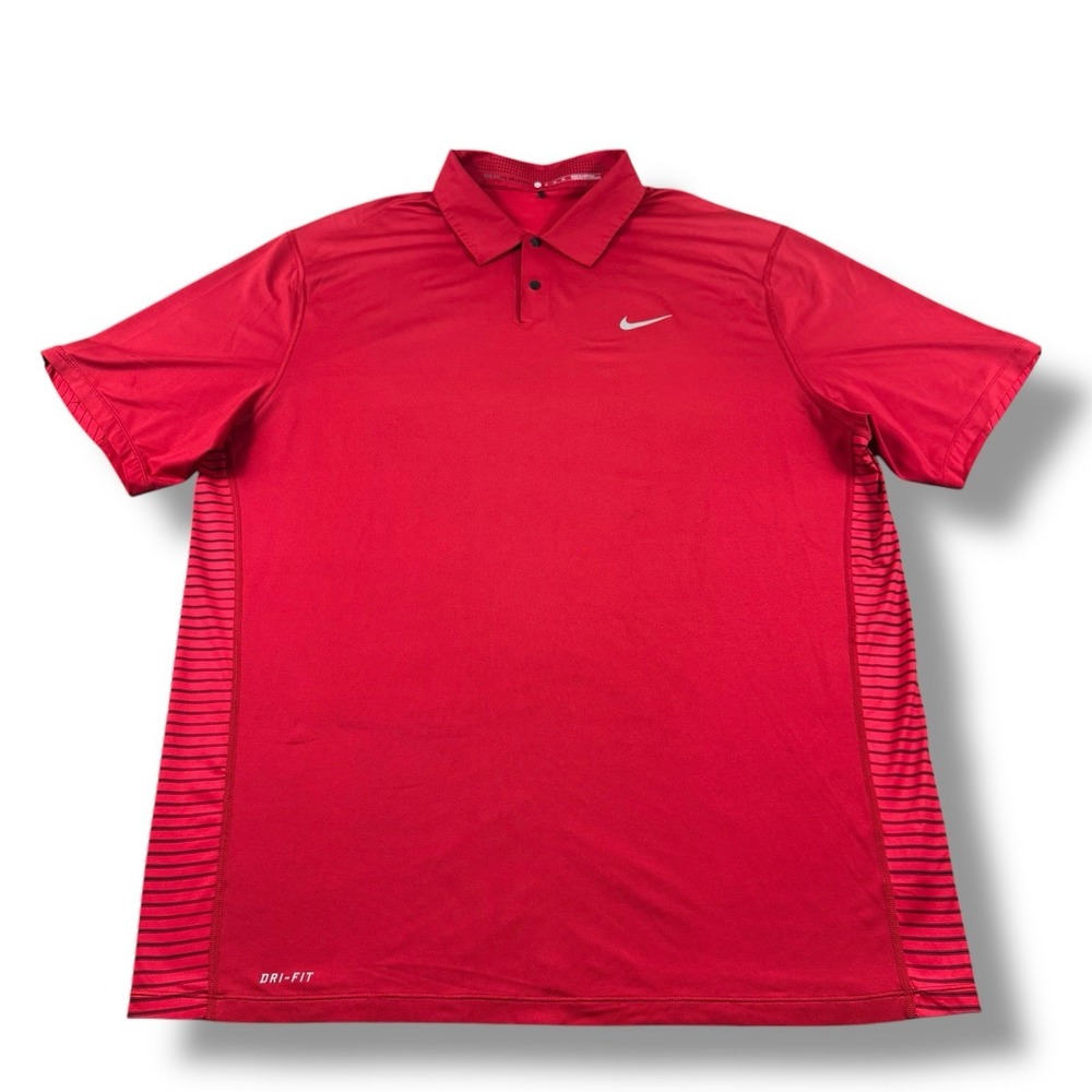Nike Tiger Woods TW Engineered Striped Dri-Fit Golf Polo Shirt Red Mens XL GUC